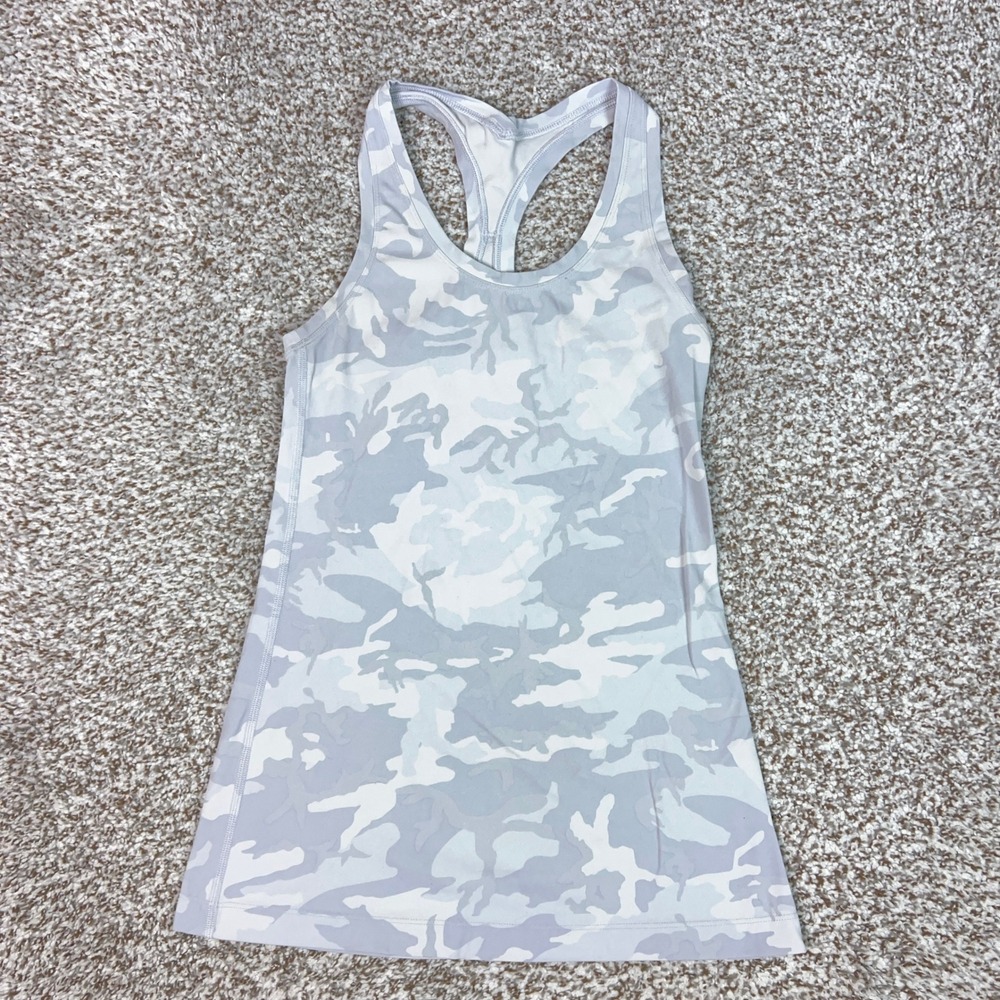 Lululemon Tank Top Womens Small Gray White Camo Racerback Athletic Workout Gym